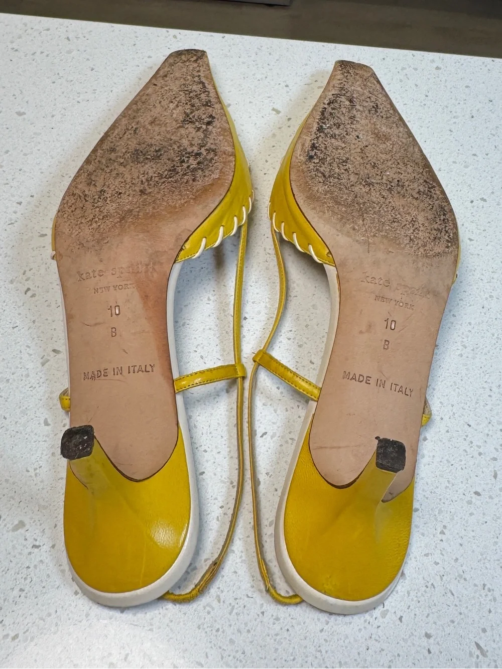 Vintage Kate Spade Slingback Kitten Heels Yellow White Leather Pointed Italy 10